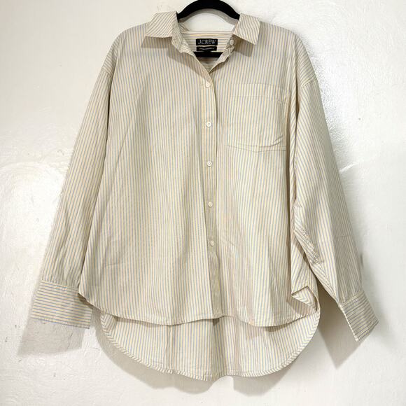 J. Crew Tops - J.Crew Étienne Oversized Button Up Shirt Yellow Blue Stripe NWOT L Cotton
